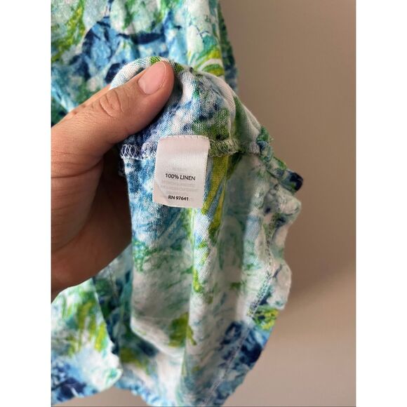 J. Jill Love Linen Tank Top Large 100% Linen Abstract Floral Blue Green - Picture 4 of 6